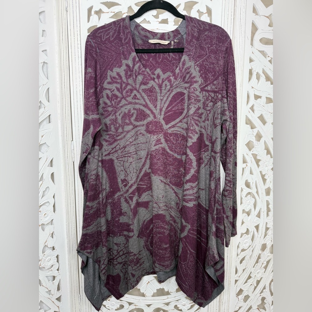 Soft Surroundings Purple & Gray Floral Tunic Sweater